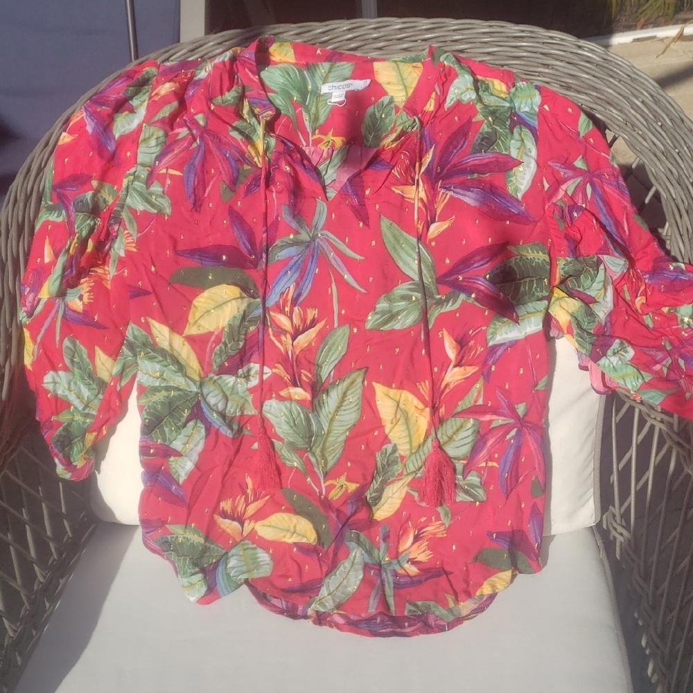 ❤️Chico's Tropical Red Blouse